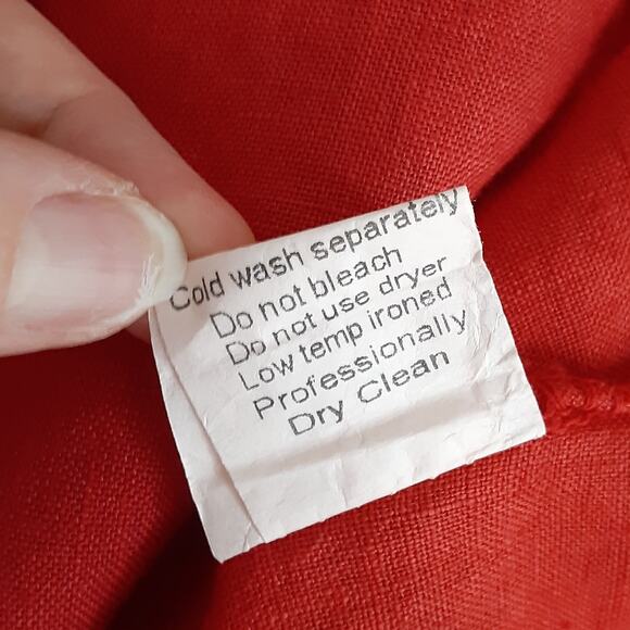 Terzo Millennio Puff Sleeve Shift Dress 100% Linen Cherry Red Womens M Resort - Picture 7 of 10